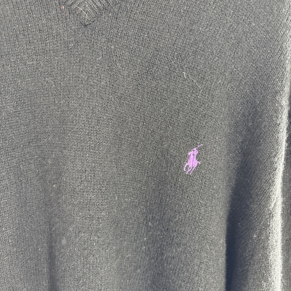 Polo by Ralph Lauren Black V-Neck Sweater with Purple Logo - Picture 2 of 10